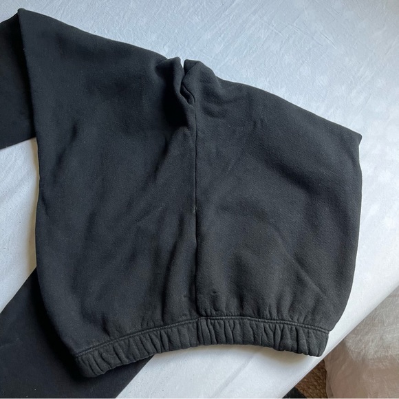 Joah Brown black knit terry elastic raw hem tapered cropped jogger sweat pants - Picture 3 of 5